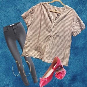 max studio•babydoll top oversized striped blouse shirt